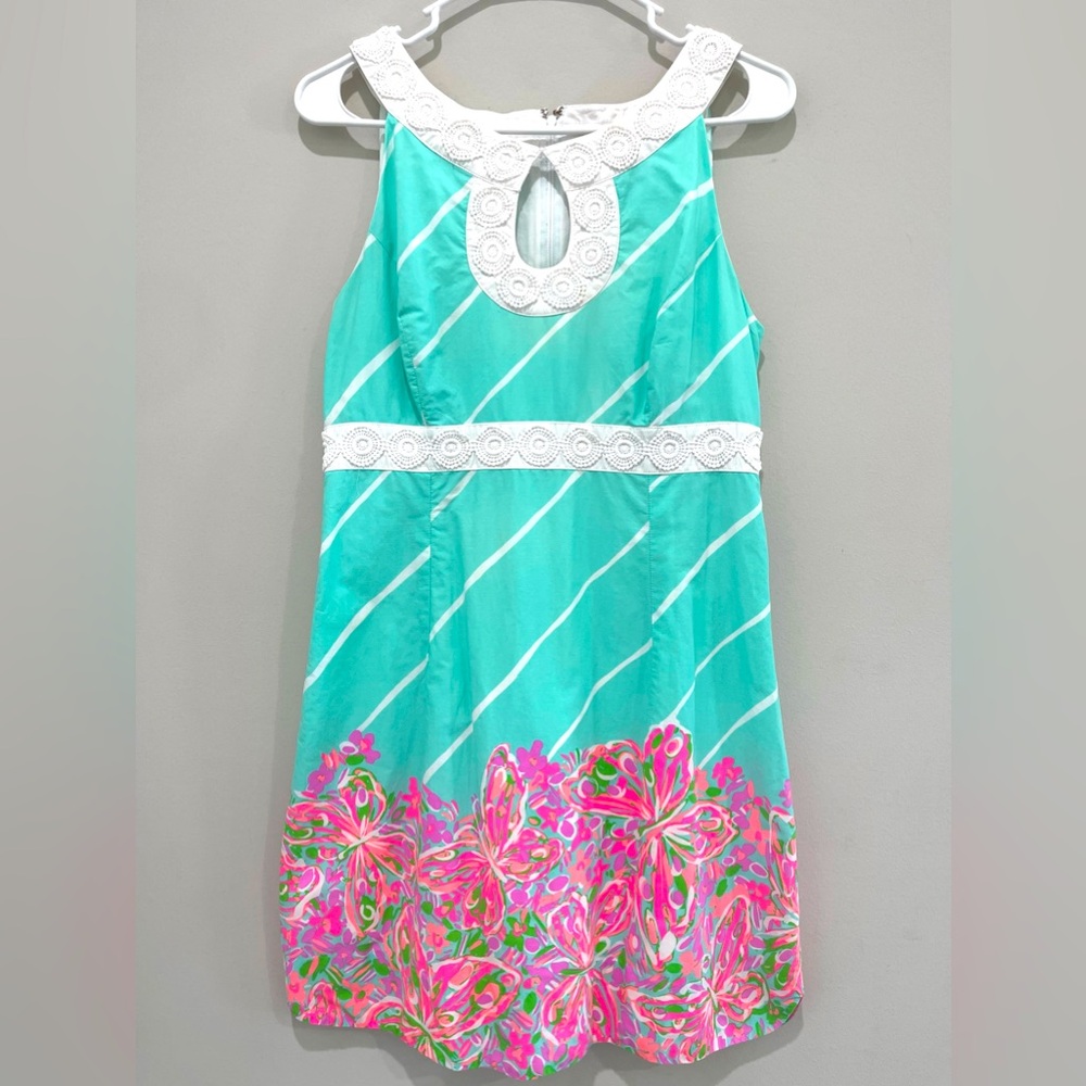 Lilly Pulitzer Dress Mini Sz 8 Fluorescent Candice Crash Landing Sand Butterfly